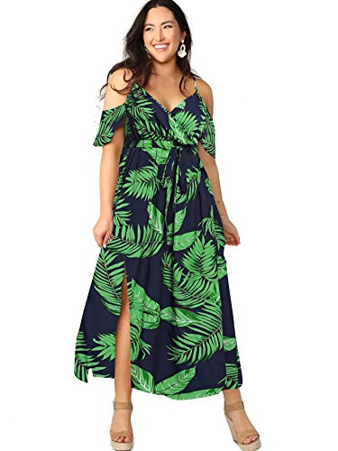 Imagen del producto de Milumia Mujer Talla grande con hombros descubiertos, floral, maxi, bohemio, dividido, vestido verde ...