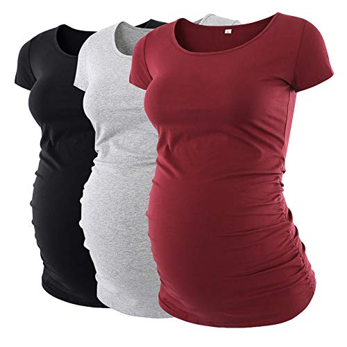 Imagen del producto de Liu & Qu - Tops de maternidad para mujer, 3 paquetes, clásico, con pliegues laterales, manga corta ...